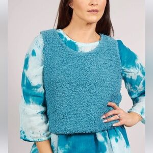 PRIVATSACHEN Teal Blue Organic Cotton Cropped Sweater TEDDY Vest Sz 1 Small